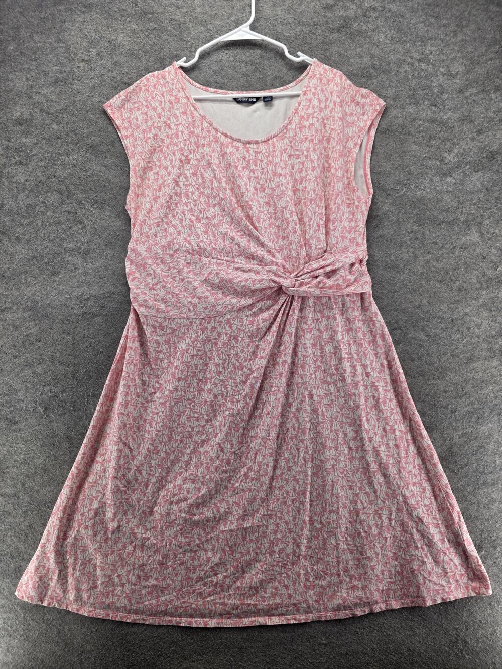 Lands' End Dress Womens 1X Pink T-Shirt Dress Midi Scoop Neck Nautical Print